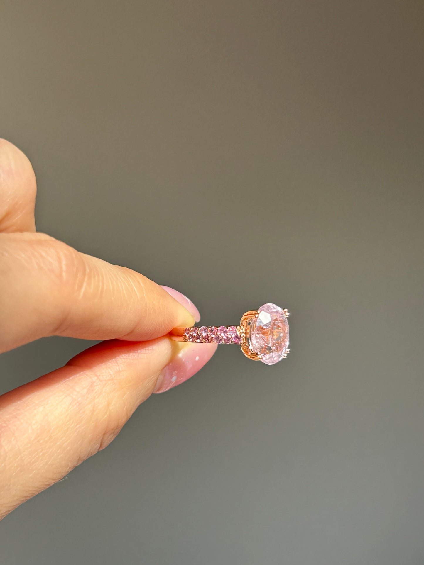 Vintage 18k Yellow Gold Kunzite Cocktail Ring - Pave Pink Sapphires