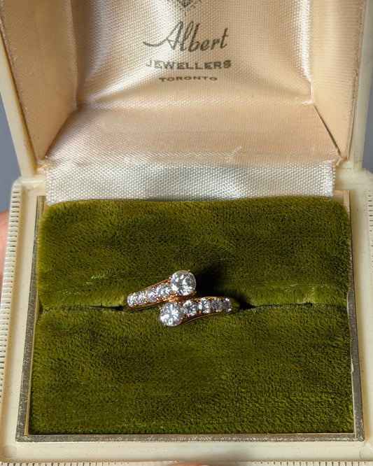 Vintage 18k Gold Graduating Sized Diamond Bypass Ring