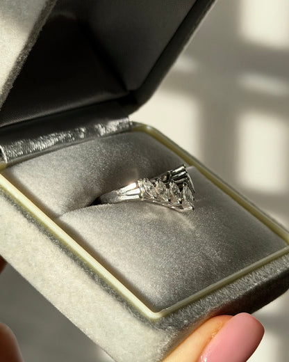 Vintage Platinum Marquise Cut Diamond Chevron V-Shaped Ring