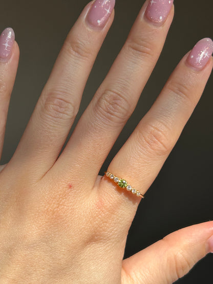 Modern Pre-loved 18k Demantoid Green Garnet and Diamond Ring - Dainty Stacking Band