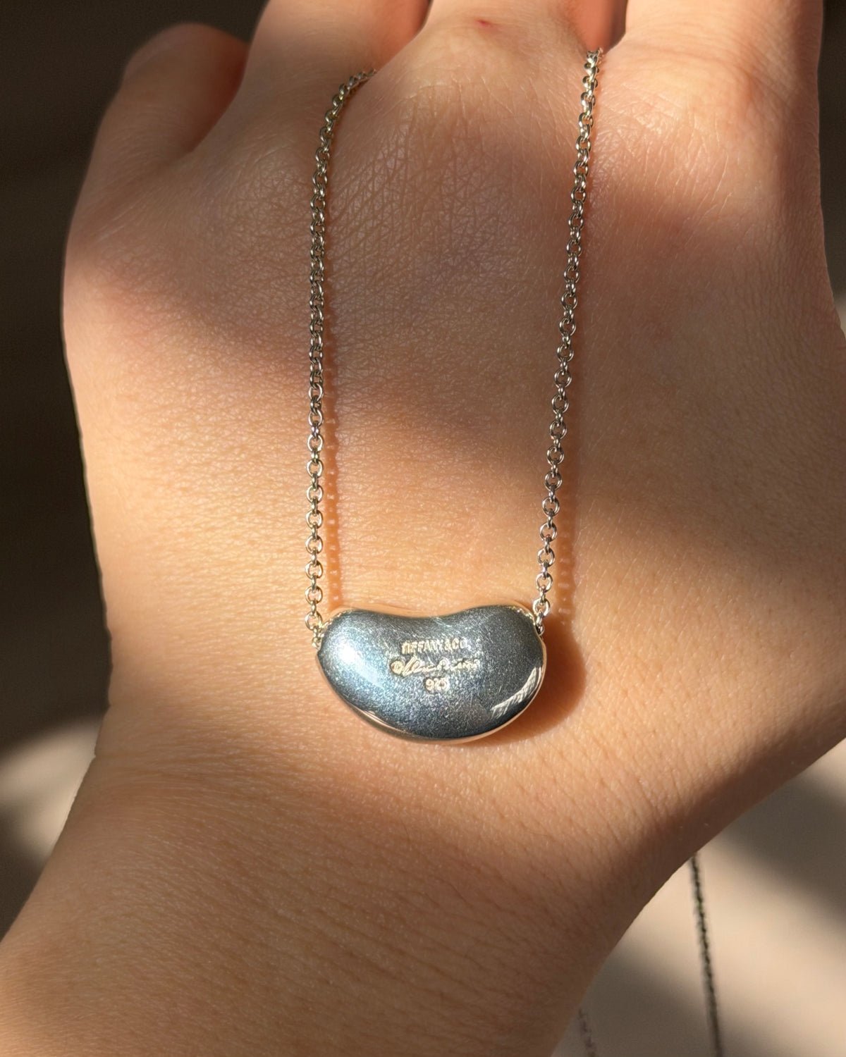 Vintage Silver Tiffany & Co Elsa Peretti Large Bean Necklace - With Box