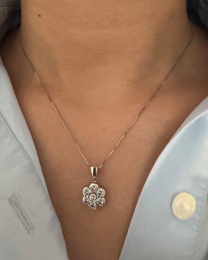 Vintage Platinum Bezel Set Diamond Flower Pendant - 1ctw