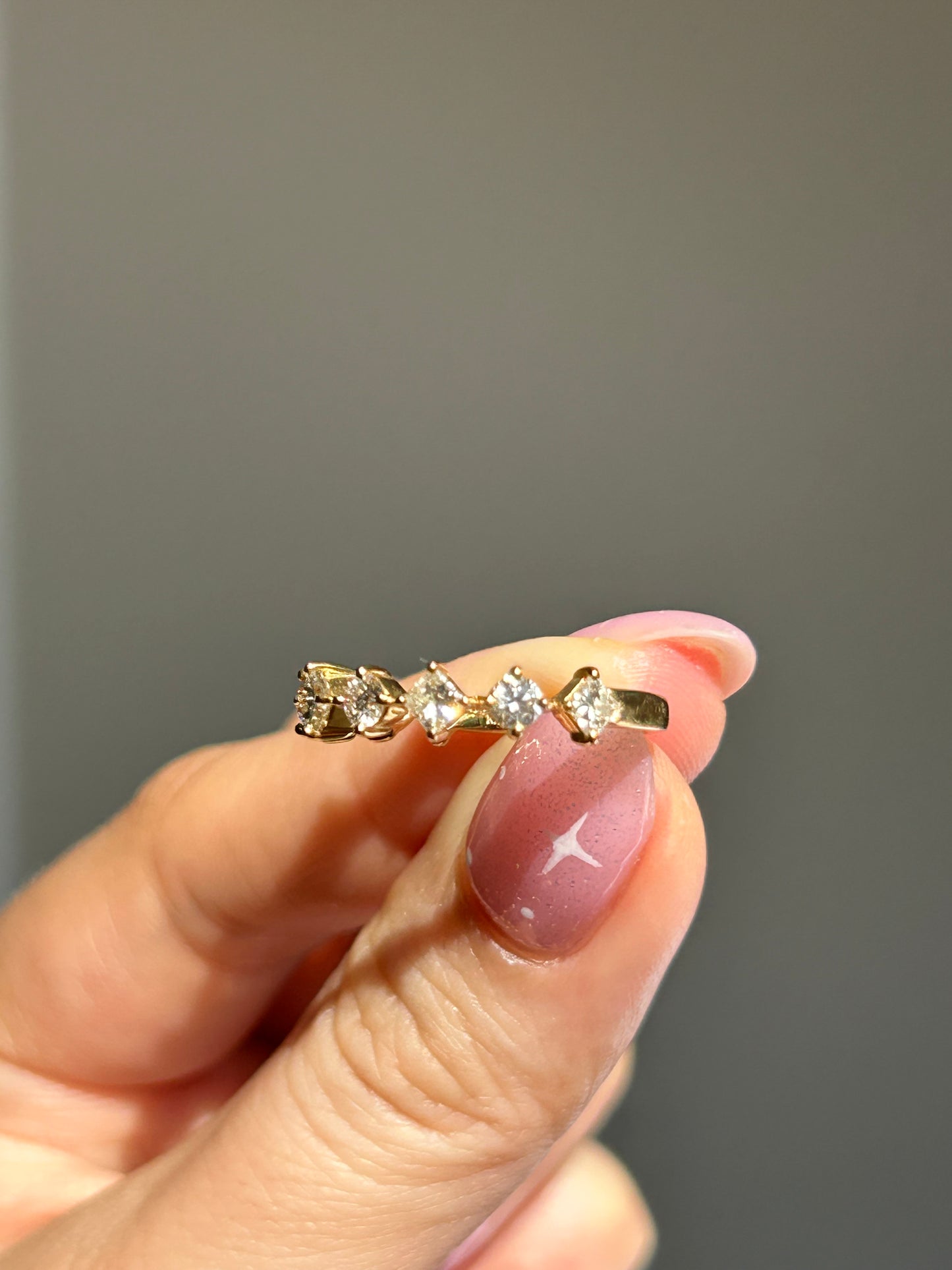 Vintage 18k Alternating Princess Cut and Round Diamond Half Eternity Band