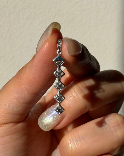 Vintage 18k White Gold Invisible Set Diamond Five-Motif Bar Pendant