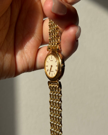 Vintage Circa 1997 Gold Plated Seiko Exceline Round Case Mesh Bracelet Watch