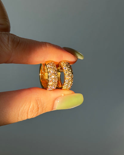 Vintage 18k Gold 1.05 CTW Pave Diamond Chubby Clicker Hoops