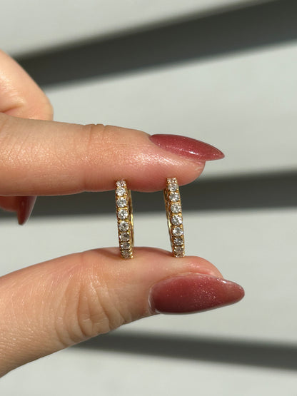 Vintage 18k Gold Small Diamond Hoop Earrings