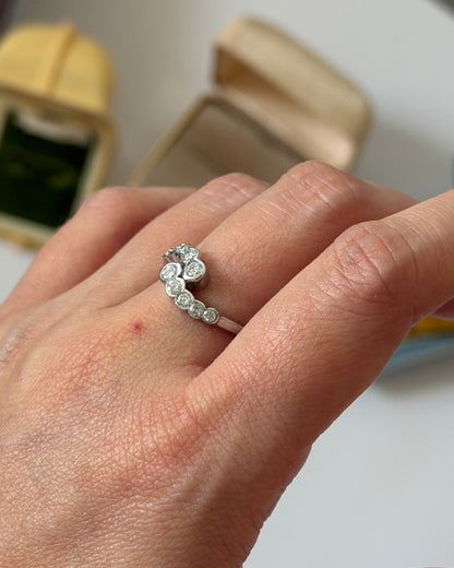 Vintage Platinum Bezel Set Diamond Bypass Ring