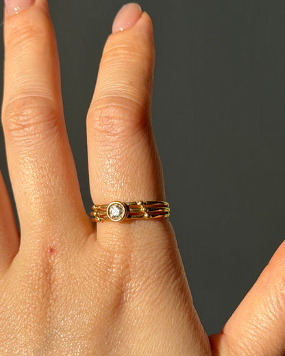 Vintage Art Deco Inspired 18k Gold Bezel Set Diamond Ring - Sculptural Cage Design
