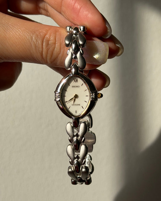 Vintage Circa 1998 Stainless Steel Seiko Exceline Oval Bracelet Watch with Box and Papers