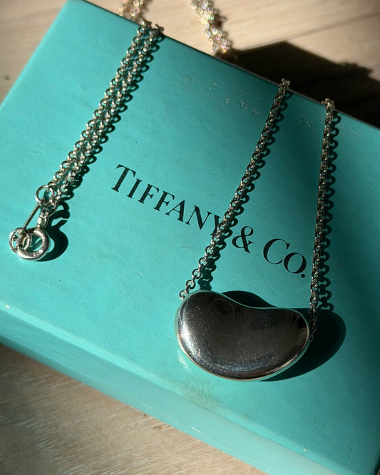 Vintage Silver Tiffany & Co Elsa Peretti Large Bean Necklace - With Box