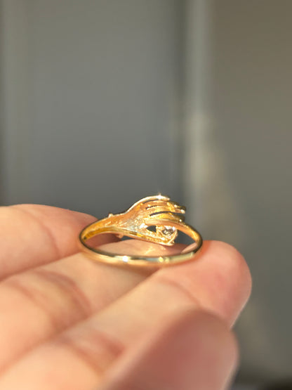 Vintage 18k Gold Hand Motif Ring with a Center Cubic Zirconia