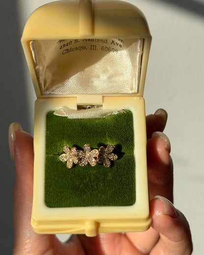 Vintage 18k Gold Triple Diamond Flower Ring