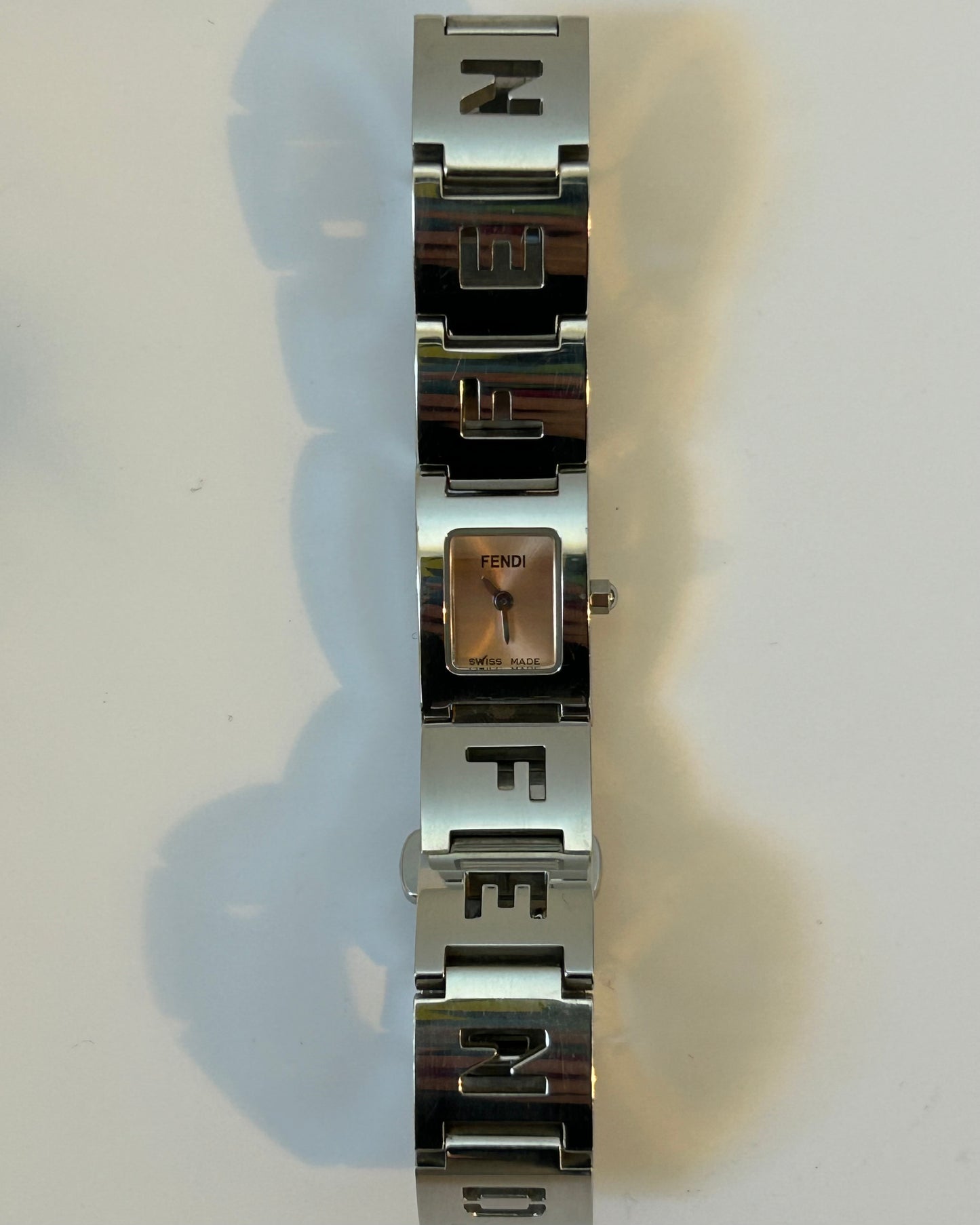 Vintage Y2K Fendi Logo Bracelet Watch — Pink Salmon Micro-Dial