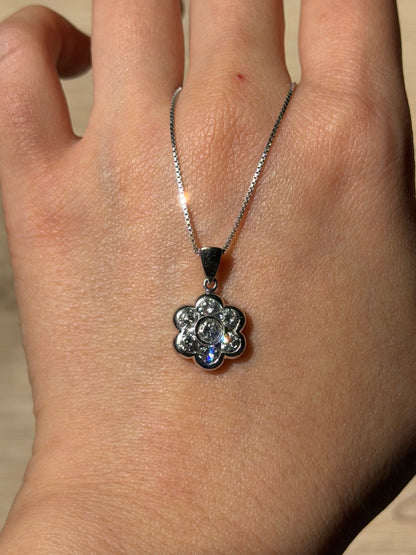 Vintage Platinum Bezel Set Diamond Flower Pendant - 1ctw