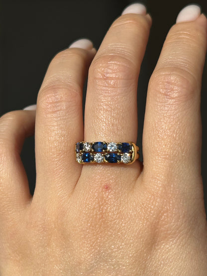 Vintage 18k Gold Sapphire and Diamond Double Row Ring