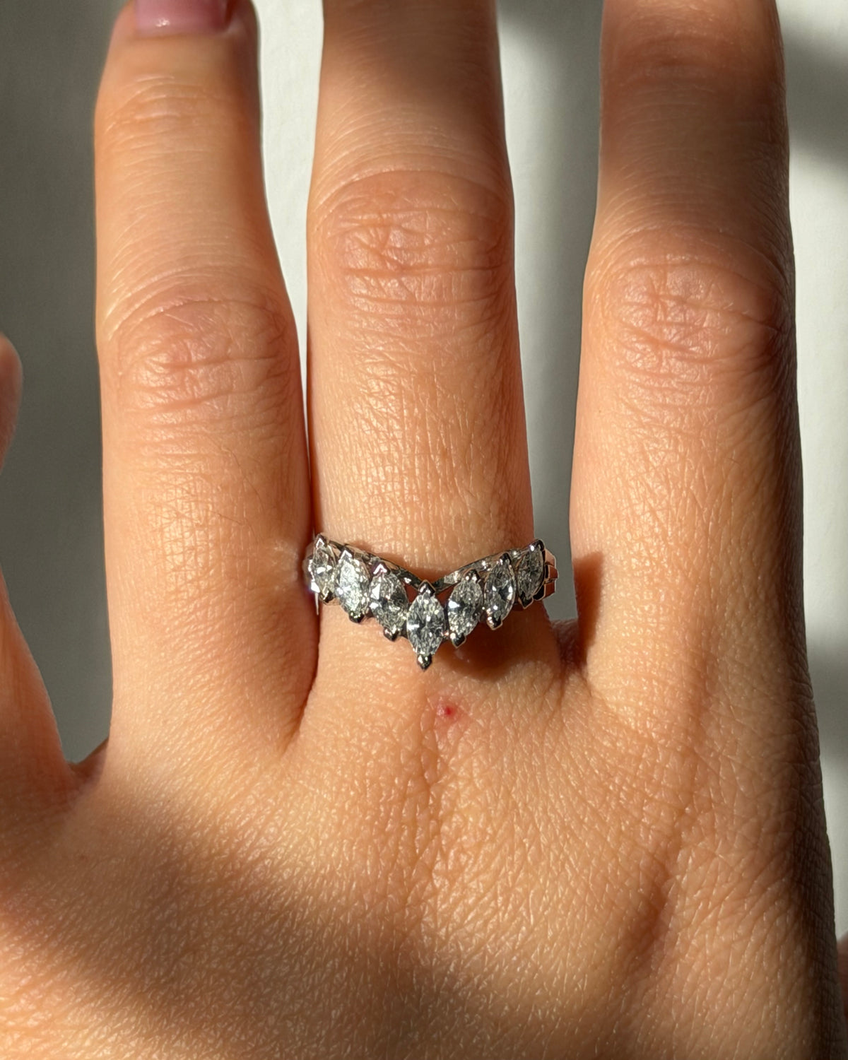 Vintage Platinum Marquise Cut Diamond Chevron V-Shaped Ring
