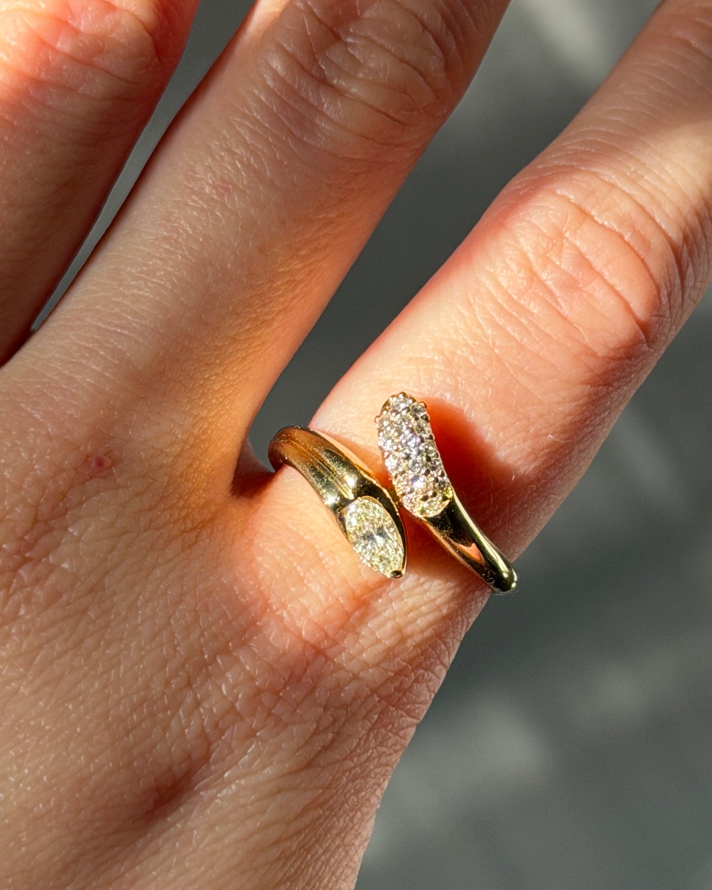 Vintage 18k Gold Light Yellow Marquise Diamond Bypass Ring