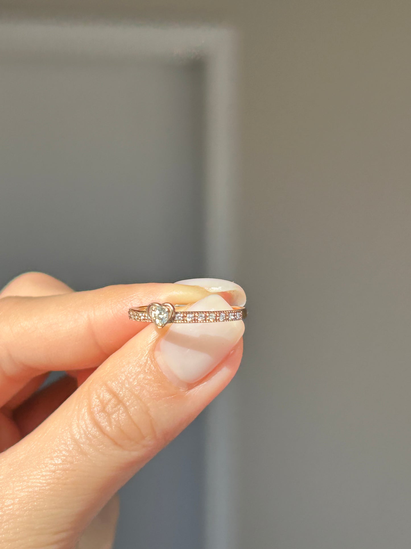 Vintage 18k Pink Gold Diamond Heart Dainty Stacking Band