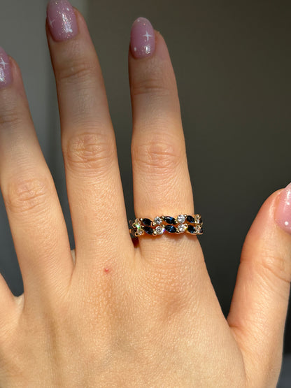 Vintage 18k sapphire marquise and diamond half eternity band