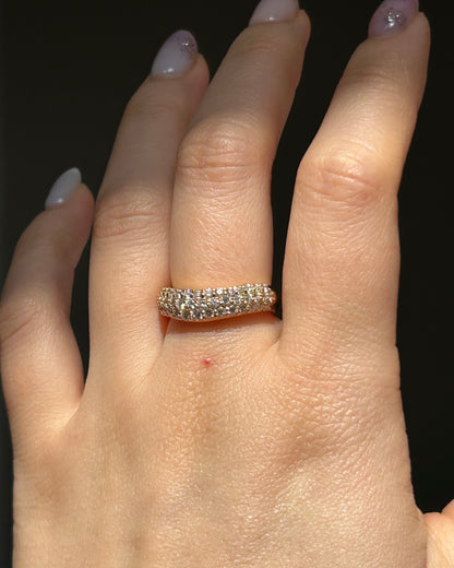 Vintage 18k Gold Diamond Pave Curved Dome Ring