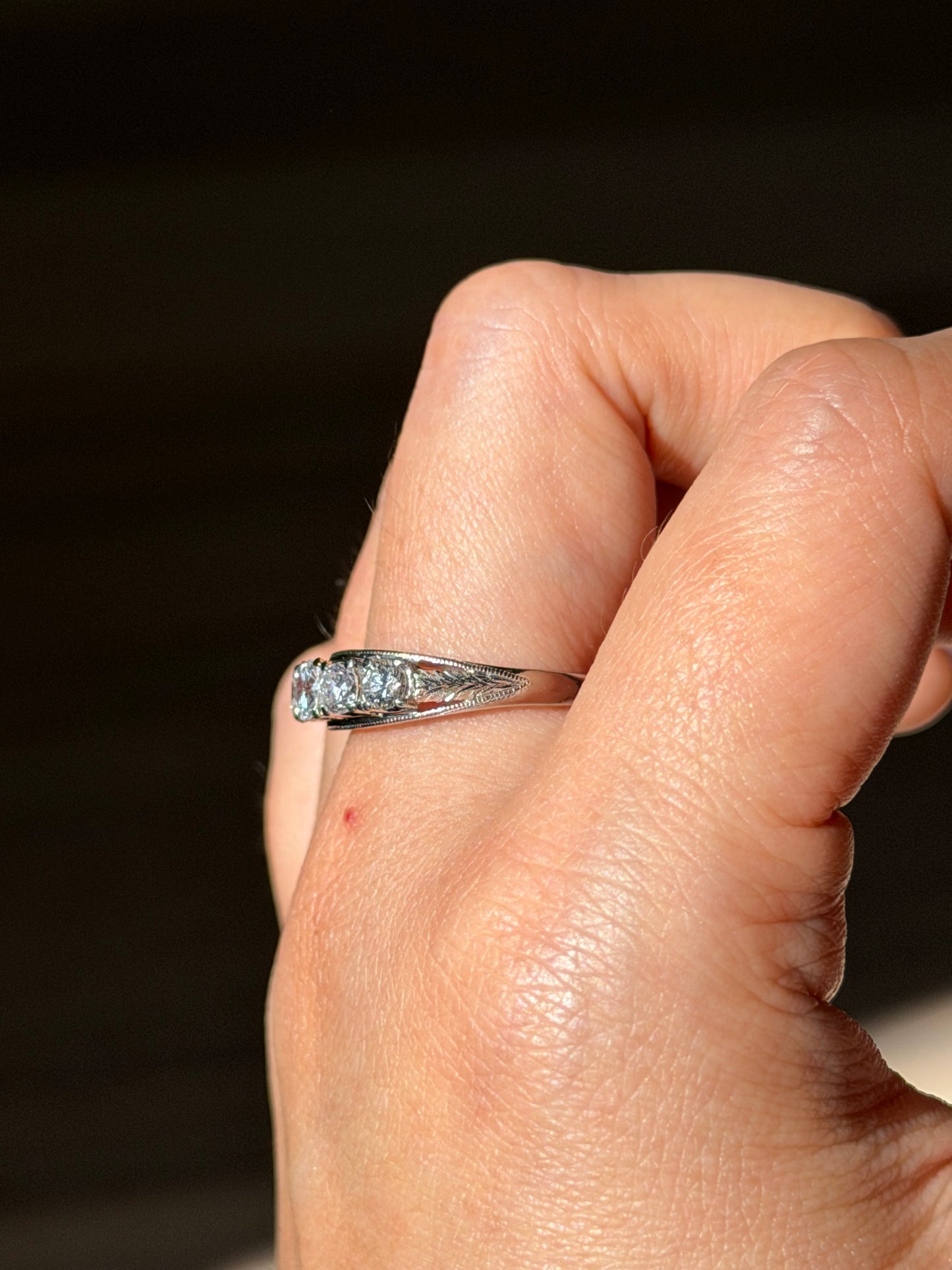 Vintage Platinum 1 CTW Five-Stone Diamond Band - Engraved Shoulder Details