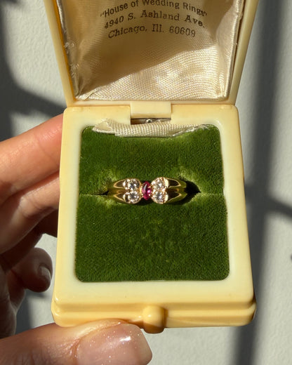 Vintage 18k Gold Diamond and Ruby Butterfly Ring
