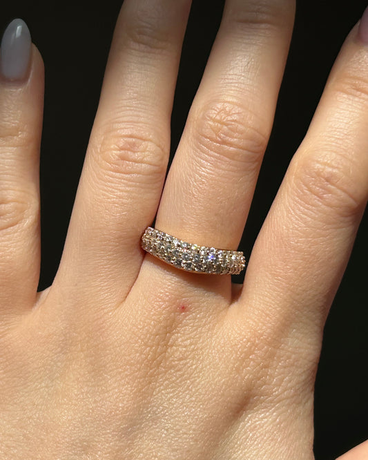 Vintage 18k Gold Diamond Pave Curved Dome Ring