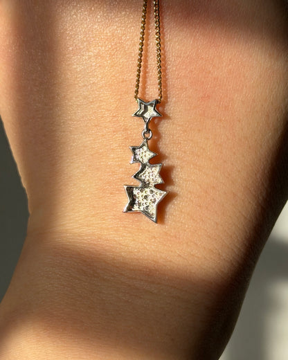 Vintage 18k White Gold Celestial Motif Star Drop Diamond Pave Pendant