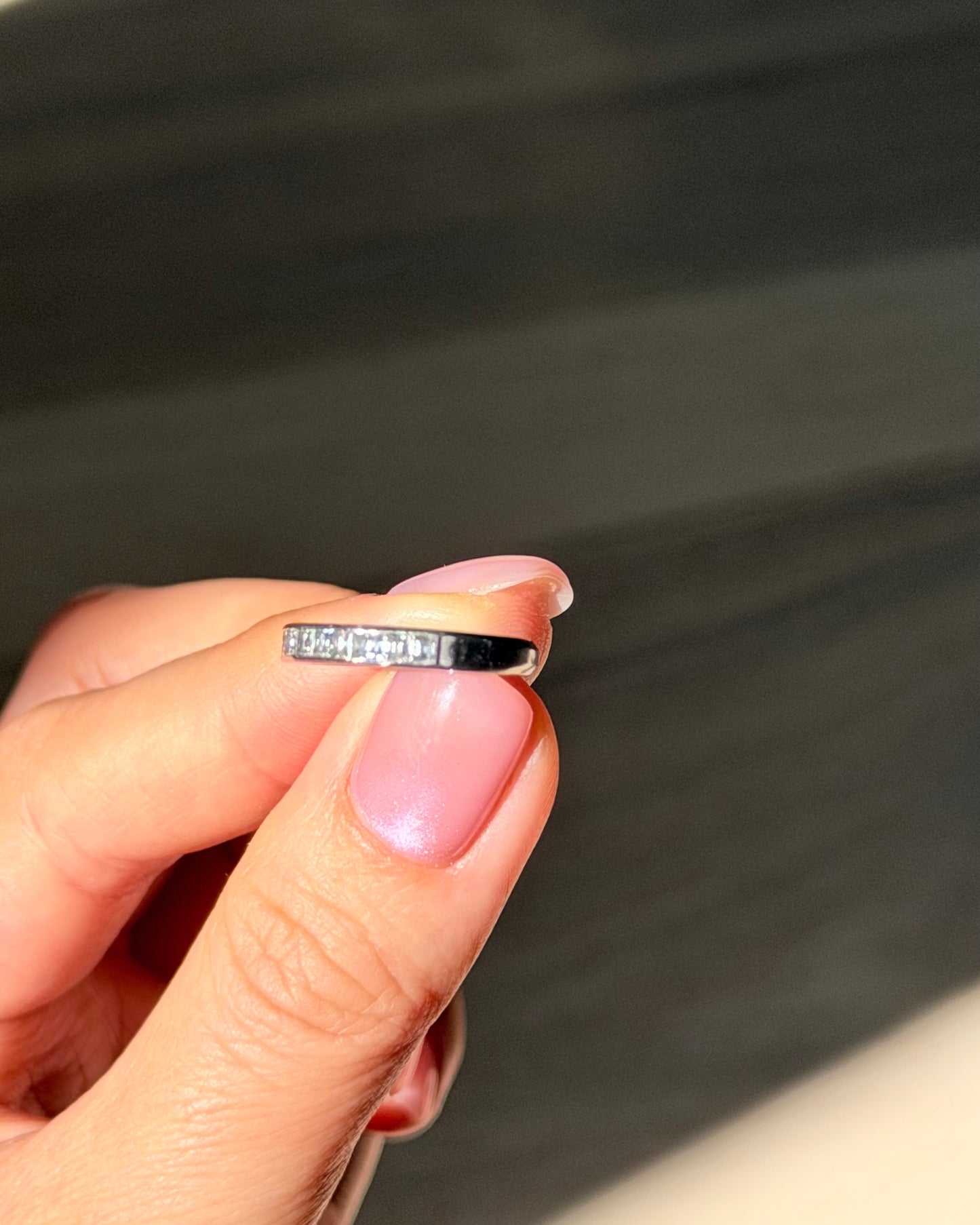 Dainty Vintage Platinum Carre Cut Diamond Stacking Band
