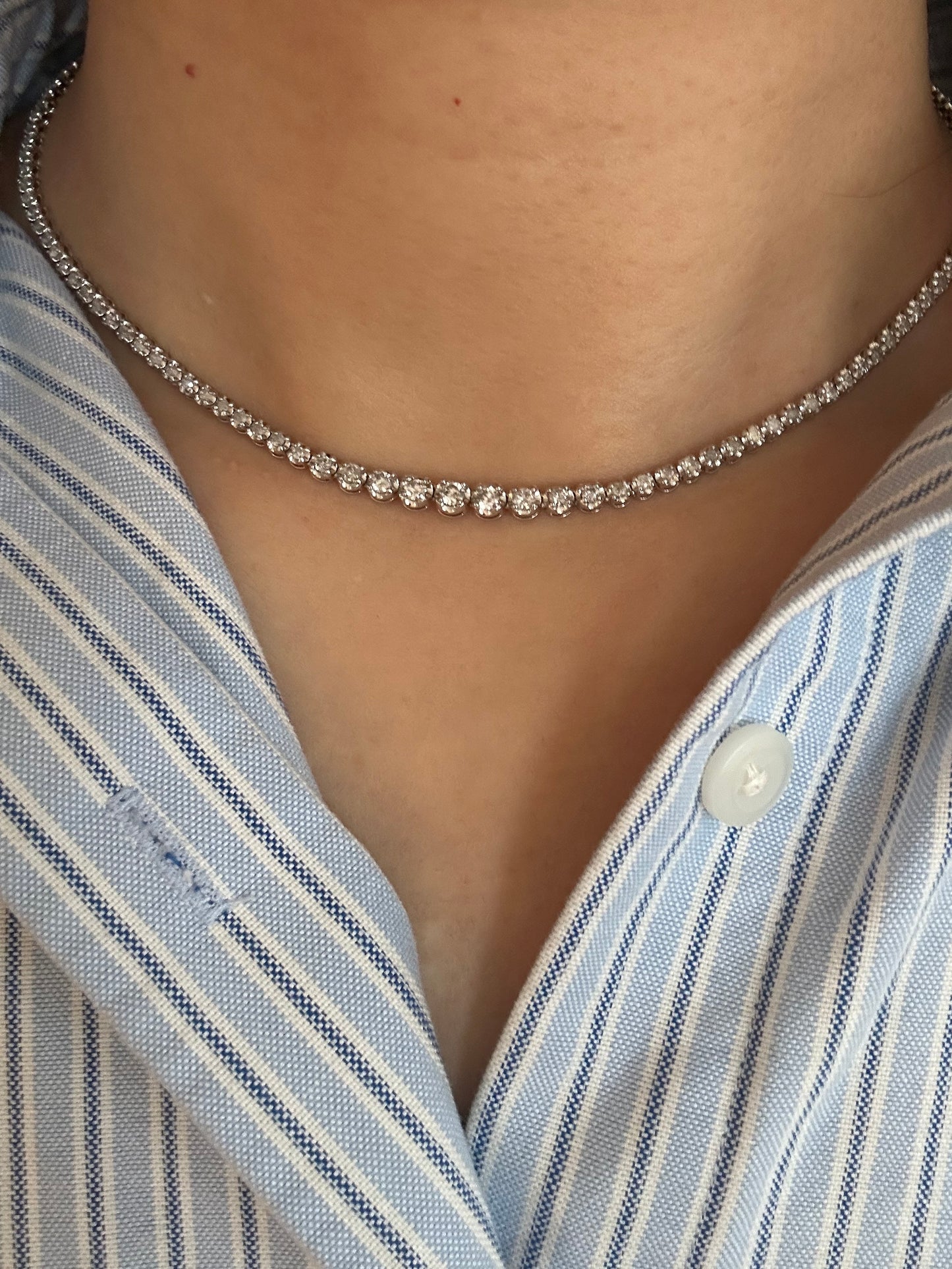 Vintage 18k White Gold 3 ct Diamond Tennis Necklace