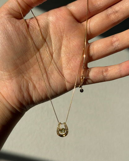 Vintage 18k Gold Suspended Yellow Diamond Horseshoe Pendant Necklace