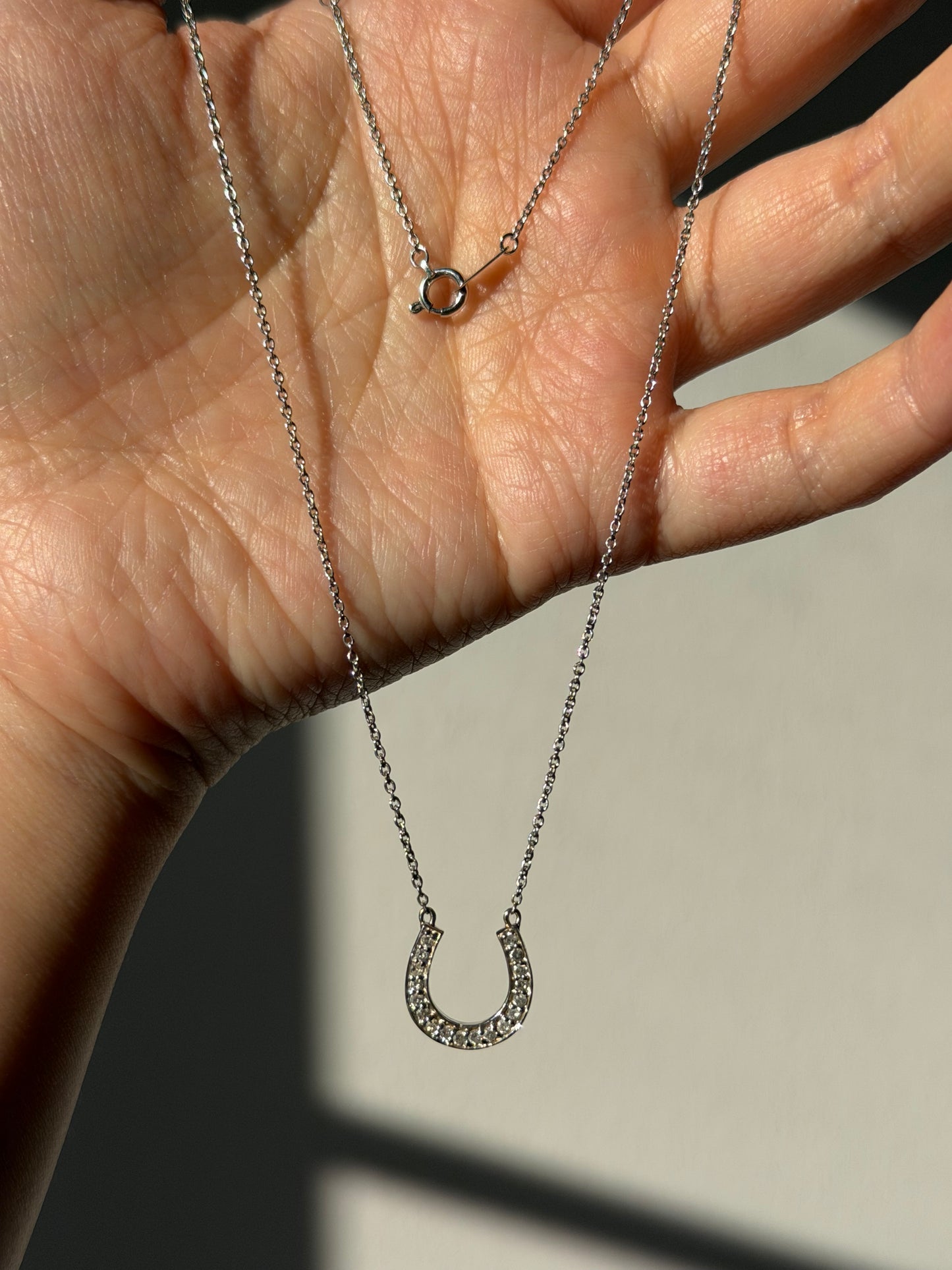 Vintage 18k White Gold Diamond Horseshoe Necklace