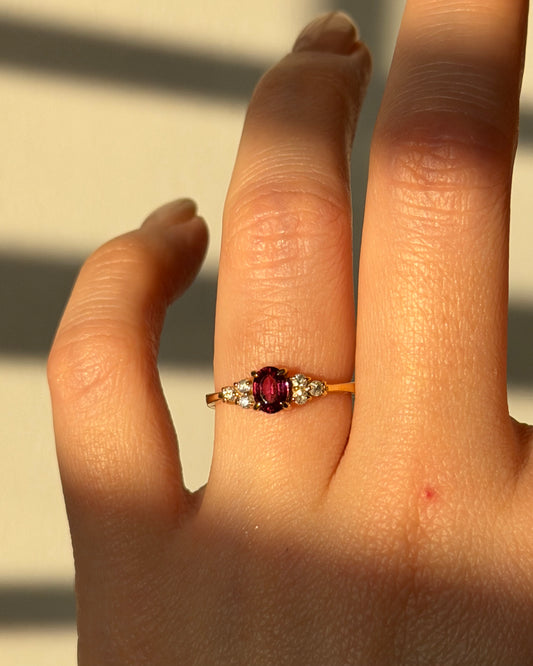 Vintage 18k Gold Pink Tourmaline and Diamond Ring