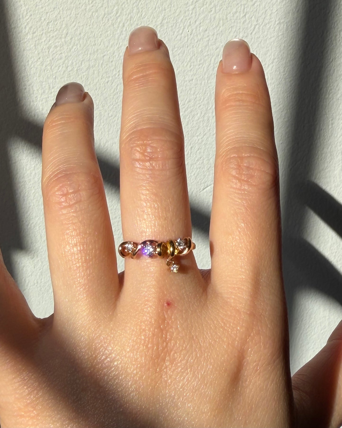 Vintage 18k Yellow Gold Diamond Coil Wrap Ring with Diamond Charm
