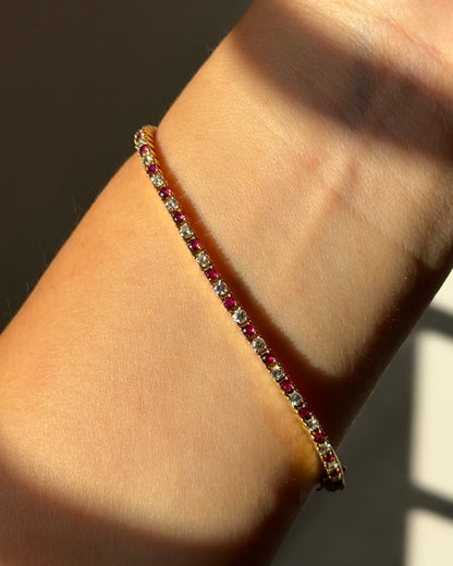 Vintage 18k Gold Ruby and Diamond Tennis Bracelet