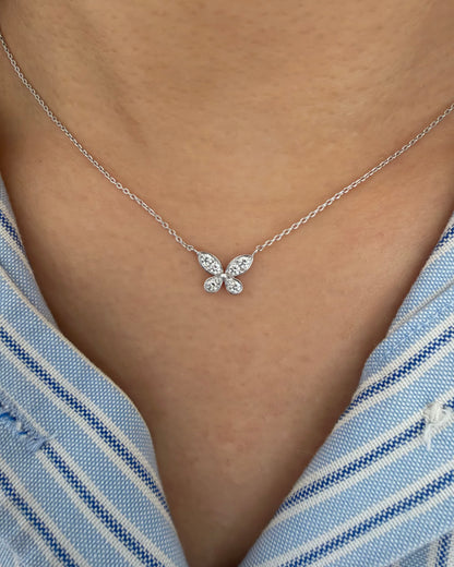 Vintage 18k White Gold Pave Diamond Butterfly Necklace