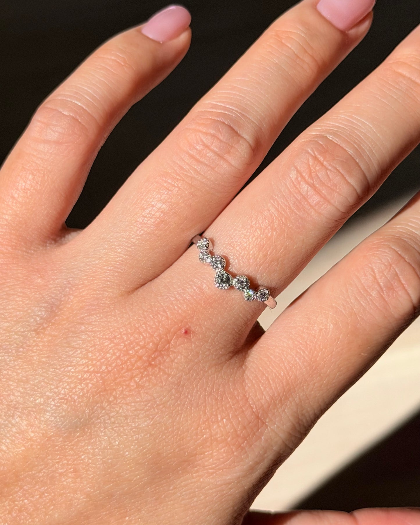 Vintage Platinum Milgrain Details Bezel Set Diamond Stacking Band