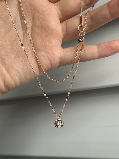 Vintage 18k Pink Gold Rose Flower Diamond Pendant Chain