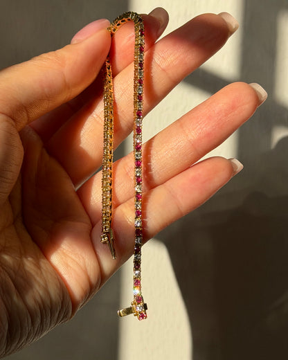 Vintage 18k Gold Ruby and Diamond Tennis Bracelet