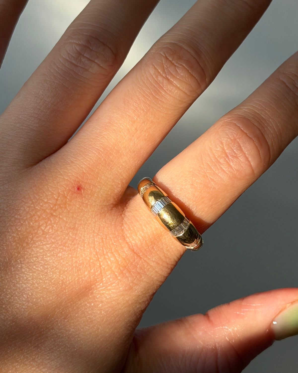 Vintage 18k Gold Channel Set Baguette Diamond Dome Ring