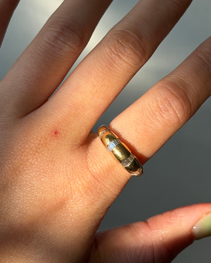 Vintage 18k Gold Channel Set Baguette Diamond Dome Ring