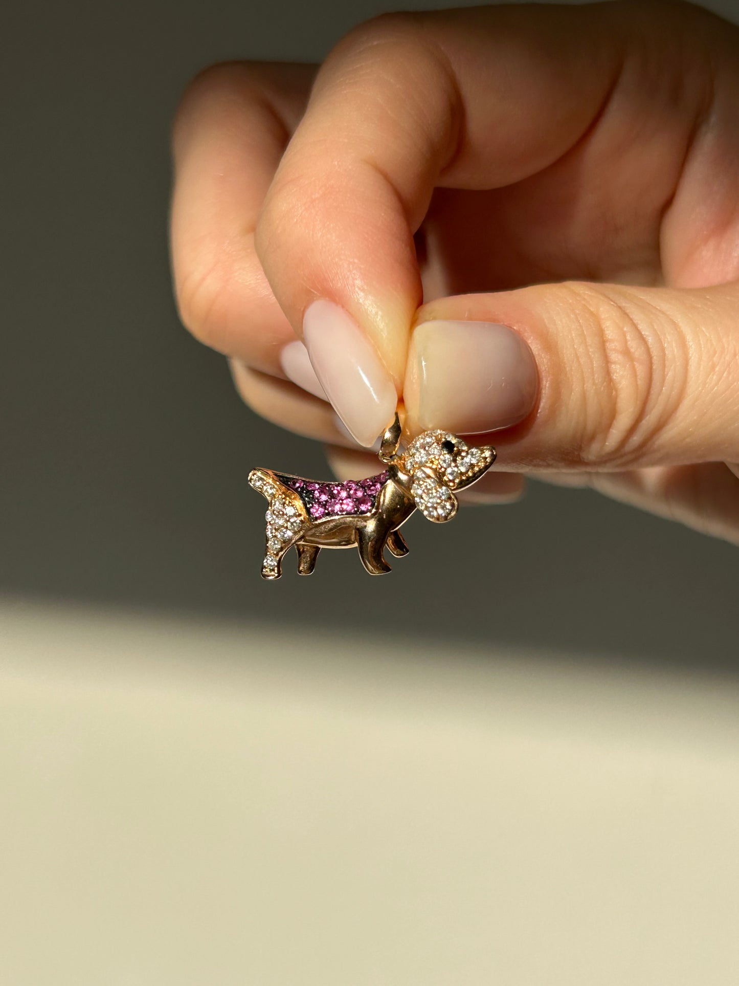 Vintage 18k Pink Gold Sausage Dog Pendant