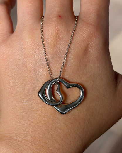 Vintage Silver Tiffany & Co Elsa Peretti Double Open Heart Necklace