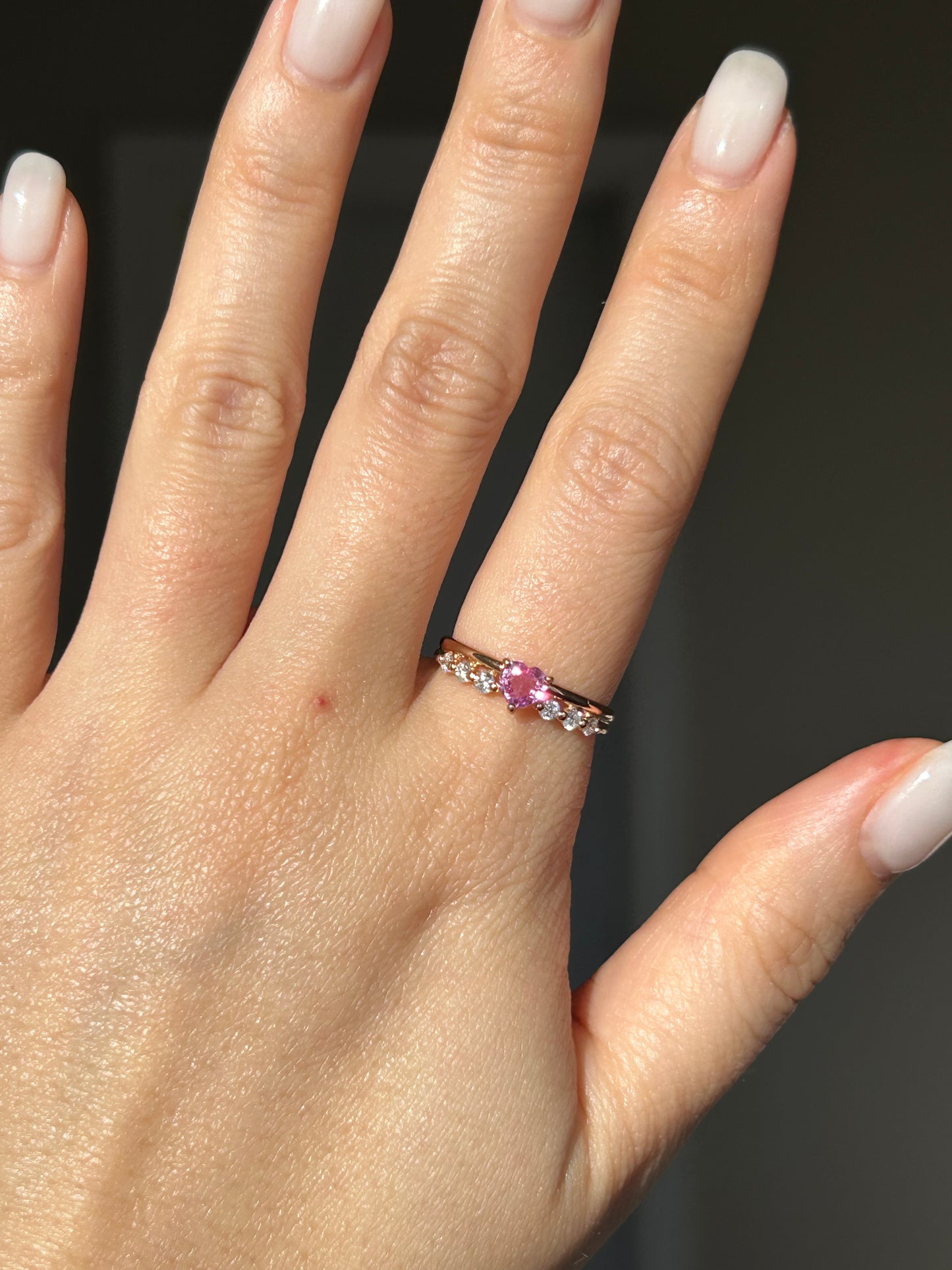 18k Pink Gold Pink Sapphire Heart Ring with Diamonds