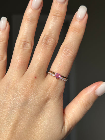 18k Pink Gold Pink Sapphire Heart Ring with Diamonds