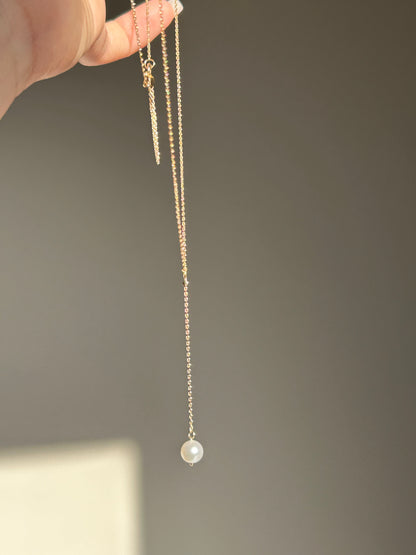 Elegant 10k Gold Pearl Lariat Necklace