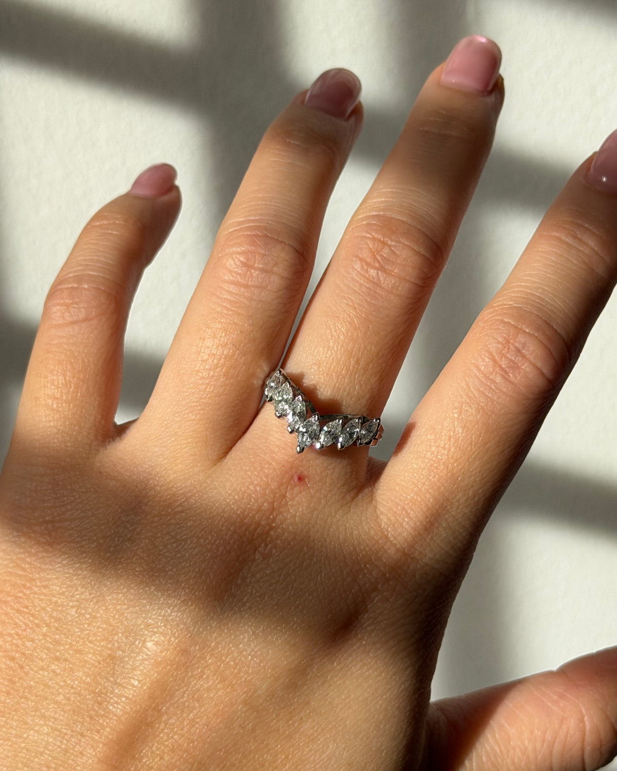 Vintage Platinum Marquise Cut Diamond Chevron V-Shaped Ring