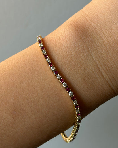 Vintage 18k Gold Ruby and Diamond Tennis Bracelet