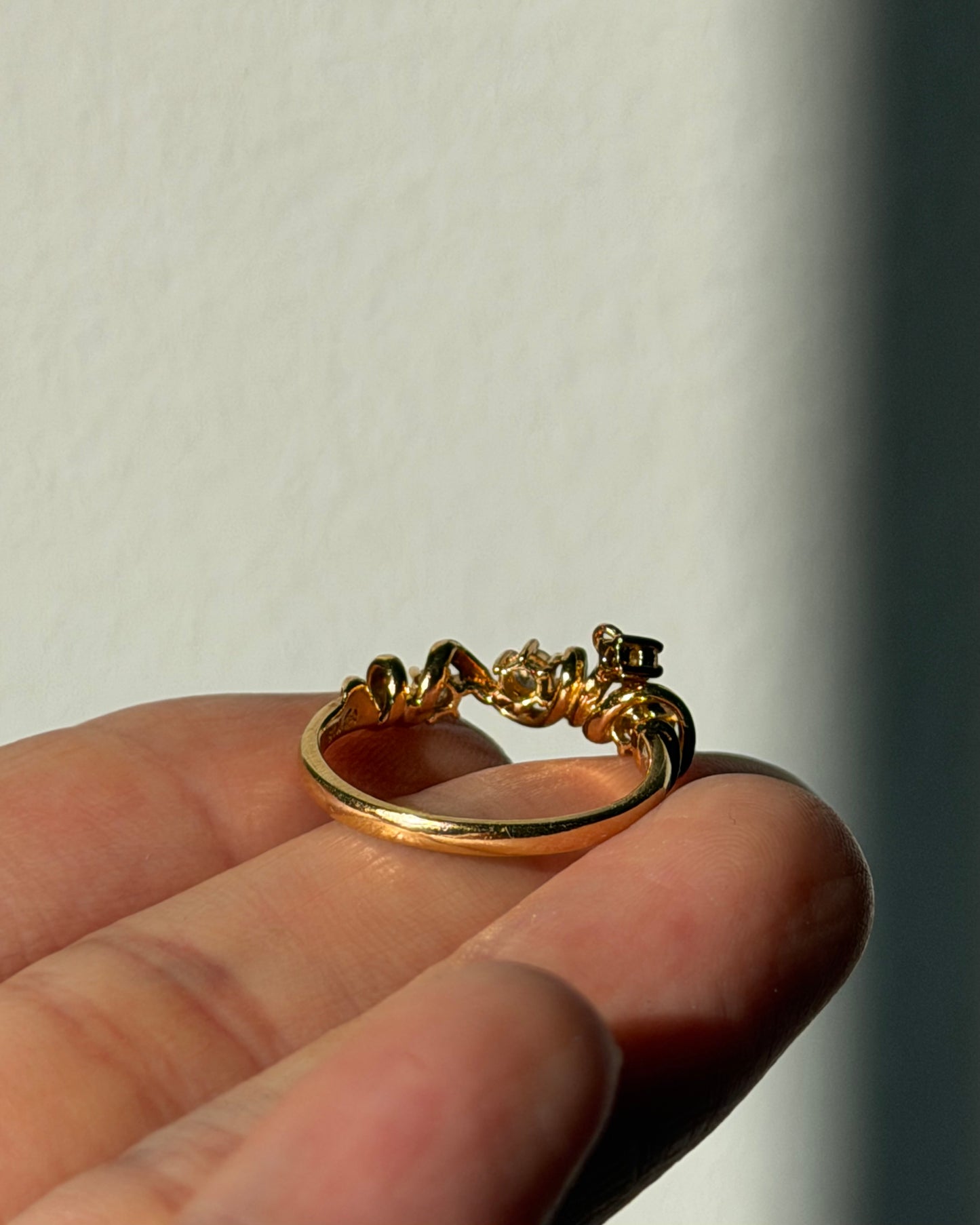Vintage 18k Yellow Gold Diamond Coil Wrap Ring with Diamond Charm